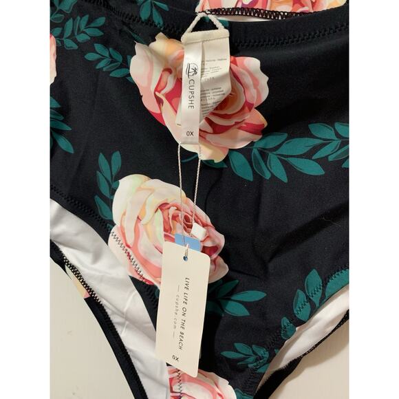 CUPSHE Teal Roses Women’s Size 0X Two Piece‎ Swimsuit NWT Beach Summer - Picture 10 of 13